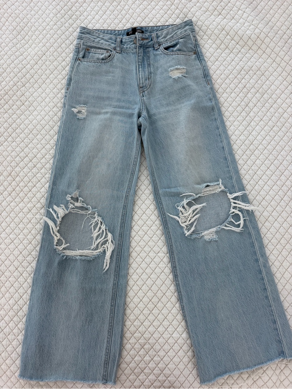 Steve Madden Light Blue Distressed Wide-Leg Jeans
